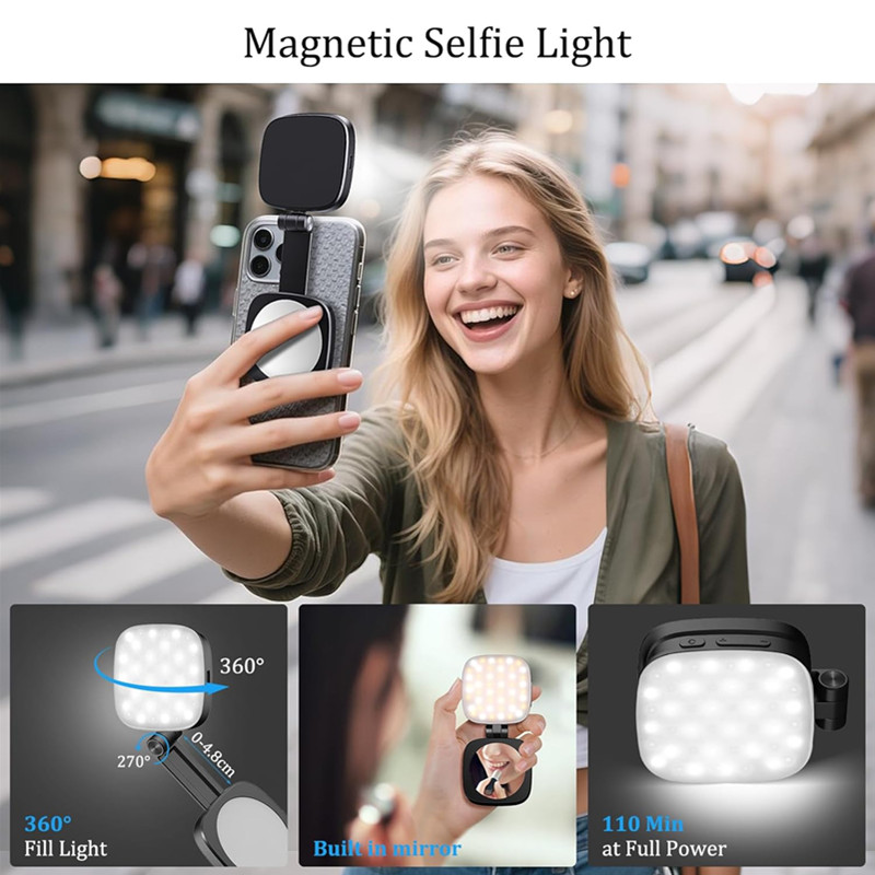 Photography With Iphone 15 - ไฟเซลฟี่แบบพับได้แม่เหล็กพร้อมกระจกสำหรับ Magsafe iPhone 16 15 ไฟเติมแบบวงแหวน
